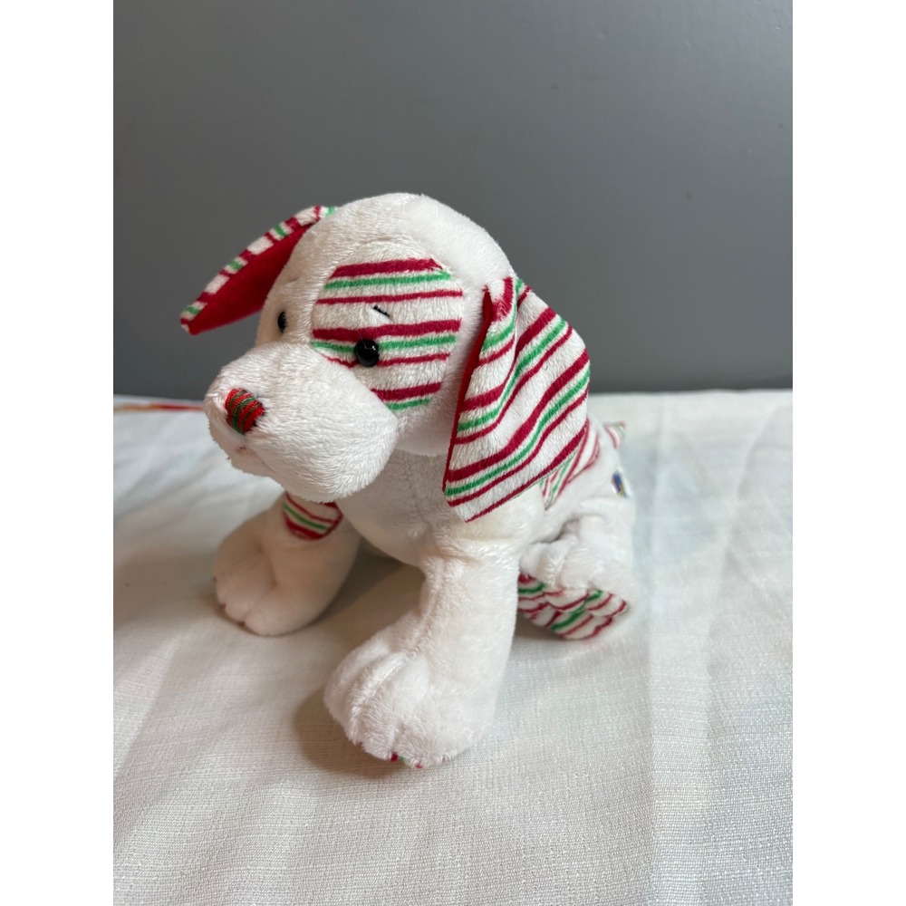 Ganz Webkinz Peppermint Puppy Plush Dog White Red Green Striped Holiday HM469